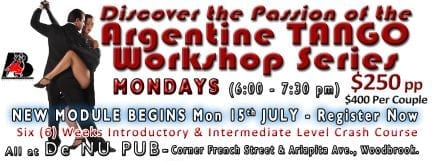 Latin Dance Master Workshop, After De Storm All-Dance Party and Argentine TANGO Workshop Series